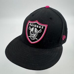 New Era 59FIFTY Raiders Hat Mens 7 1/2 Black Pink Breast Cancer Awareness Ribbon